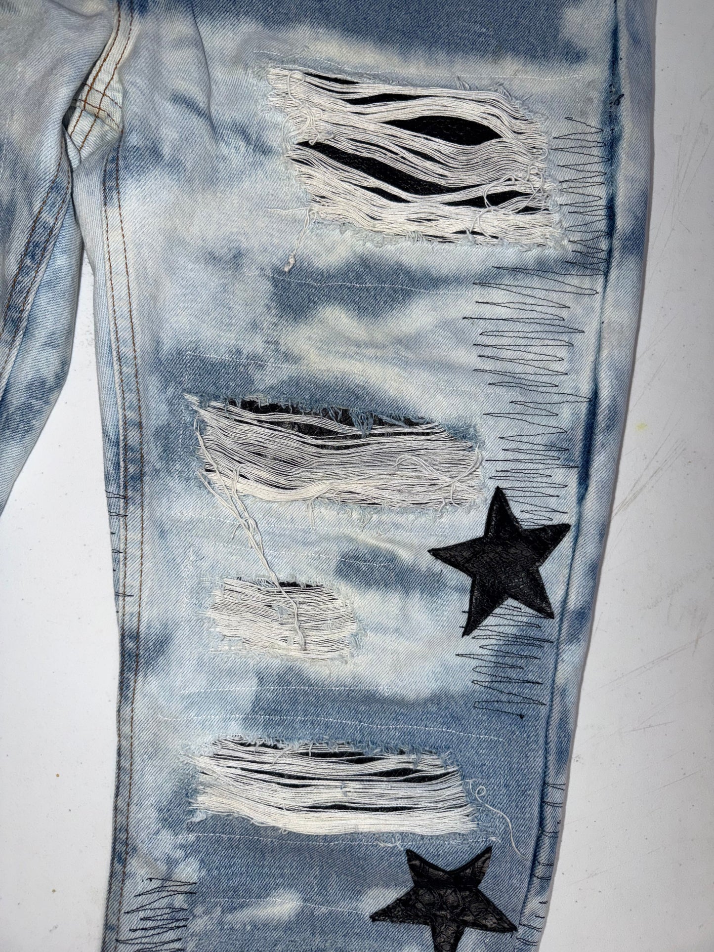 Black Leather Cloudy Star Denims