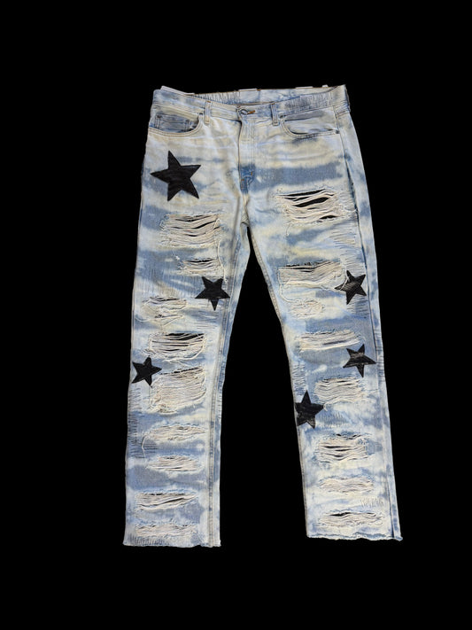 Black Leather Cloudy Star Denims